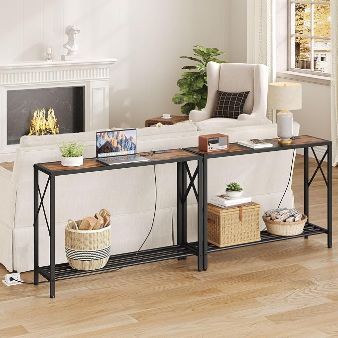 Tajsoon Console Table with Charging Station, 41.8" Entryway Table with Shelves - Image 2