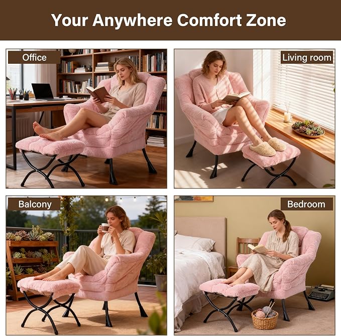 Welnow Lazy Chair with Ottoman, Modern Accent Chair with Armrests and a Side - Image 7