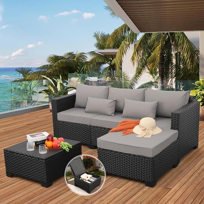 3 Pieces Patio Furniture Set Outdoor Sectional Wicker Patio Furniture Patio - Image 2
