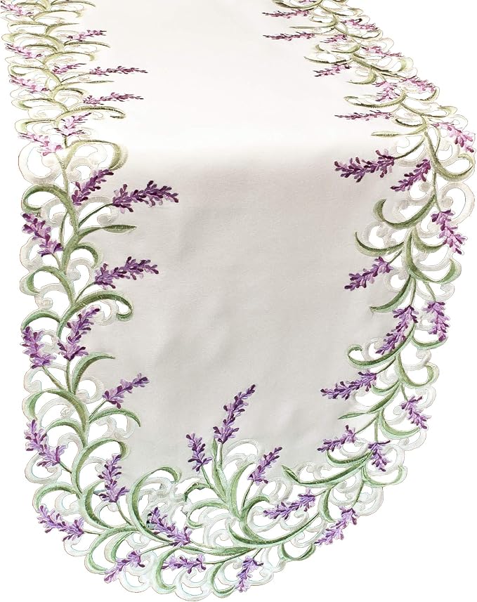 Embroidered Purple Embroidered Lavender Lilac Table Runner, Dresser Scarf by LinensArtandThings