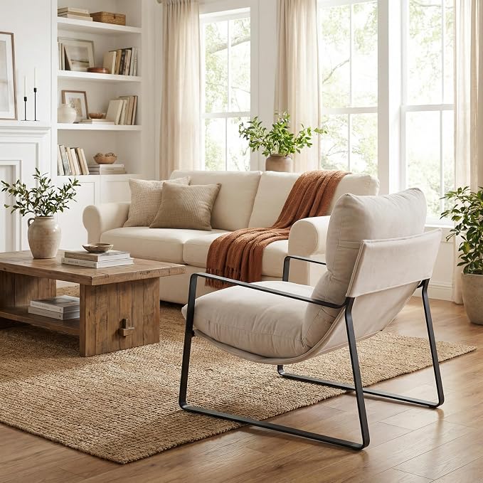 LukeAlon Modern Linen Accent Armchair, Upholstered Soft Living Room Chair - Image 4