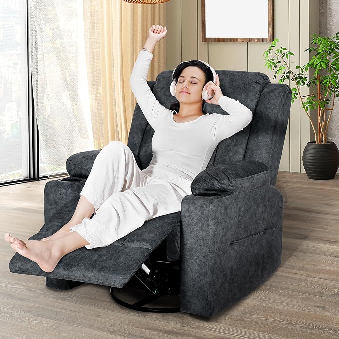 LEVELEVE Retro Rocking Recliner Chair, Massage Rocker Recliner Chair - Image 2
