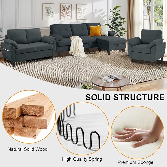 84" Convertible Sectional Sofa Set, 3 Seat L Shaped Couch - Image 3