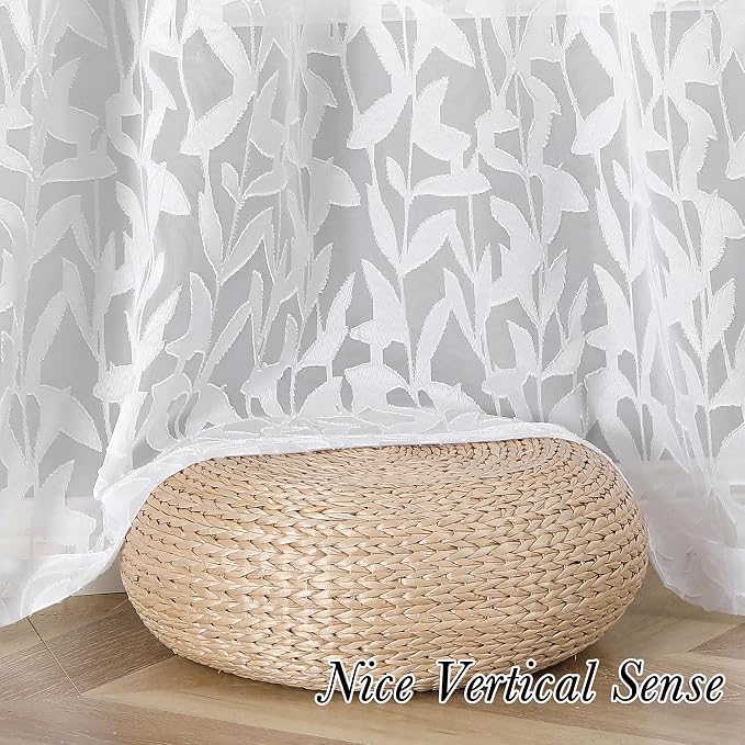 Lecloud Leia Bedroom White Sheer Curtains 96 Inches Long 2 Panels, Burnout - Image 5