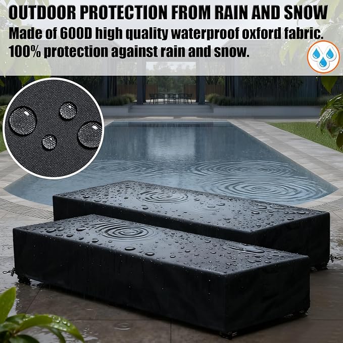 Lounge Chair Covers Outdoor Waterproof Patio Chaise Lounge Cover 600D Weather - Image 2