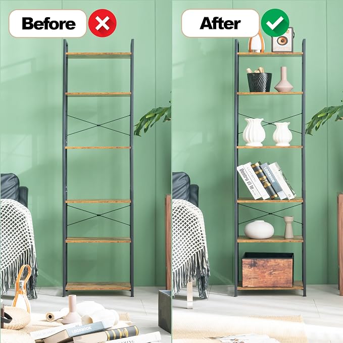 HCHQHS Narrow Bookshelf, Adjustable 6-Tier Industrial Bookcase, Rustic Open - Image 6