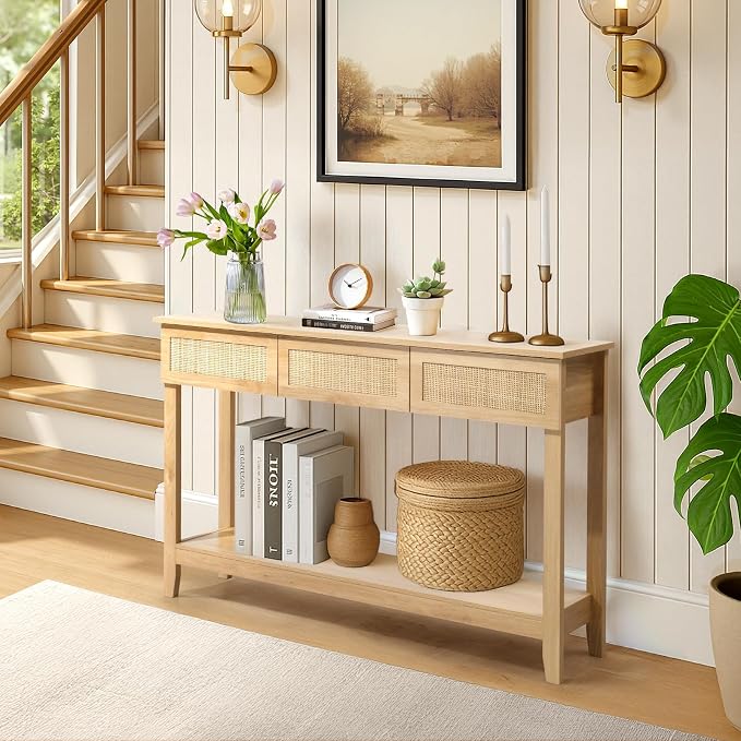 Karl home Console Table, Rattan Entryway Table - Image 5