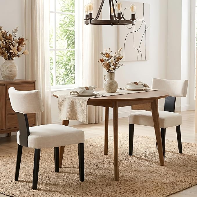 HNY Mid Century Modern Farmhouse Dining Chairs Set of 2, Linen Upholstered by HNY