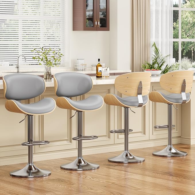 YaFiti Bar Stools Set of 2, Bentwood Adjustable Height Swivel Bar Stools - Image 7