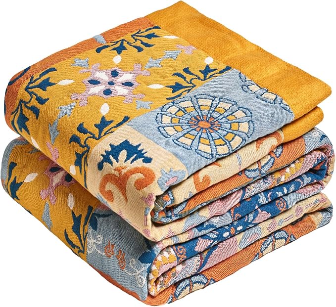 MSGKV Boho Throw Blanket for Bed 90"x90" 100% Cotton Blanket Spring Breathable by MSGKVHomeTextiles