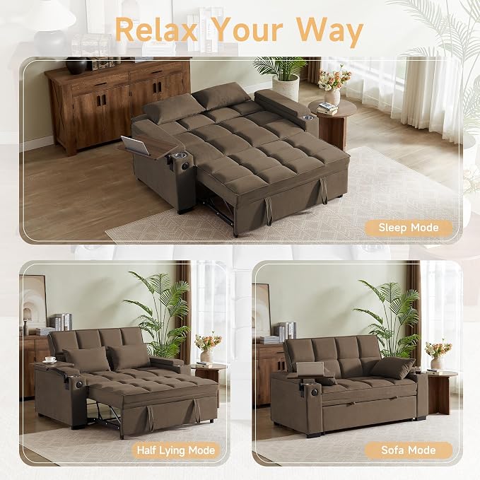 Auvsoce 65'' Convertible Sleeper Sofa Bed - Image 3