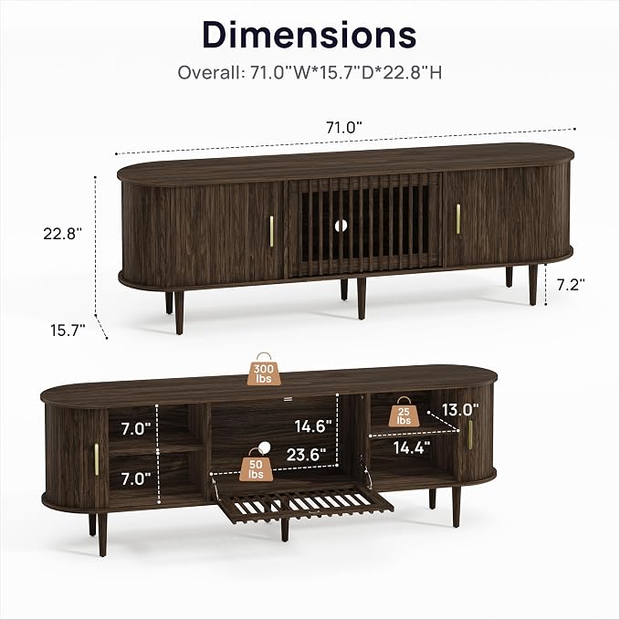 70" Fluted Mid Century Modern TV Stand - Image 2