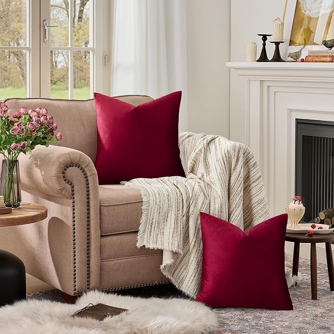 GIGIZAZA Burgundy Pillow Covers 24x24: Pack of 2 Throw Pillows Soft Solid Covers - Image 3