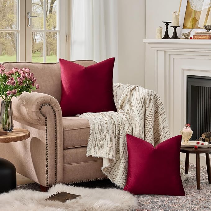 GIGIZAZA Burgundy Pillow Covers 22x22: Pack of 2 Throw Pillows Soft Solid Covers - Image 2