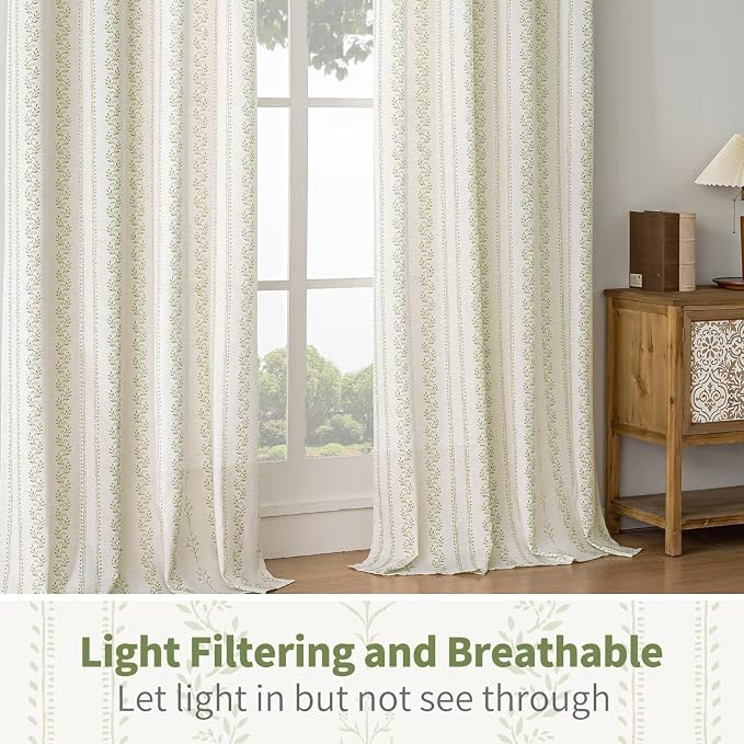 BGment Sage Green Floral Curtains 84 Inch Long, Light Filtering Linen Curtains - Image 5
