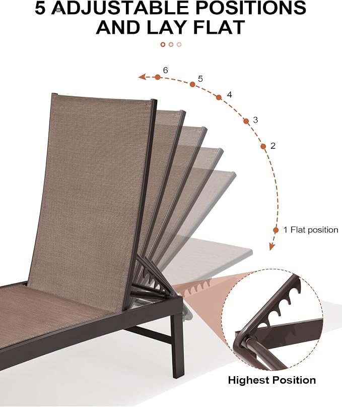 Crestlive Products Lounge Chair Outdoor Set of 2, Aluminum Pool Chaise Lounge - Image 4