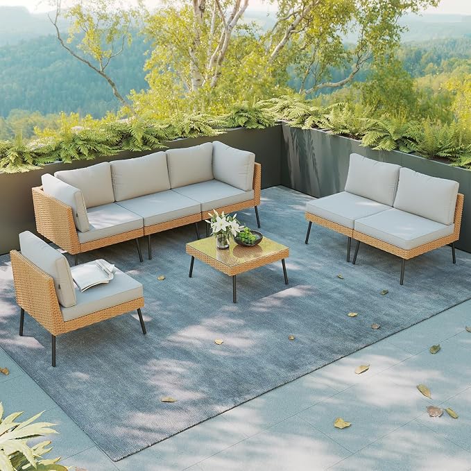 Aoxun Patio Furniture Set, 7 Piece Outdoor Sectional Sofas - Image 8