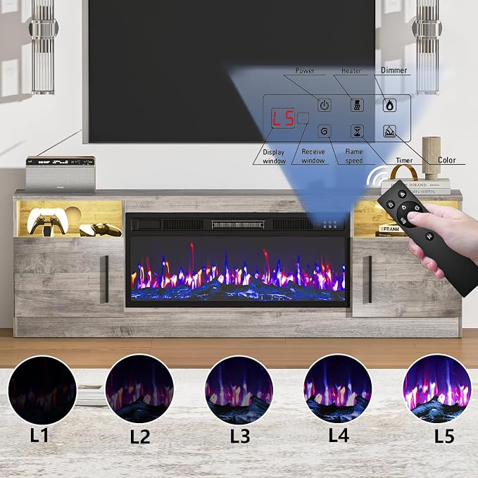 PRETZI Fireplace TV Stand with 36" Fireplace Up to 80" TVs, Remote Control - Image 4