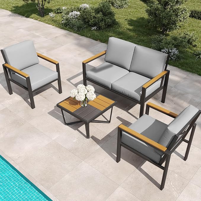 4-Piece Outdoor Patio Furniture Set, Metal Conversation Sofa Set by MASIONBACKYARDS