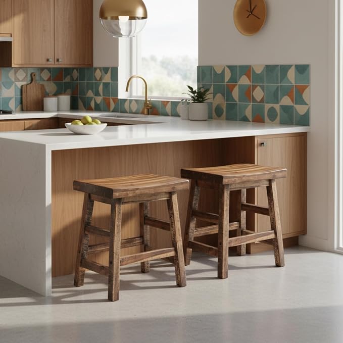 Alaterre Furniture Durango Set of 2 Industrial 20-Inch Wood Dining Stools – - Image 2