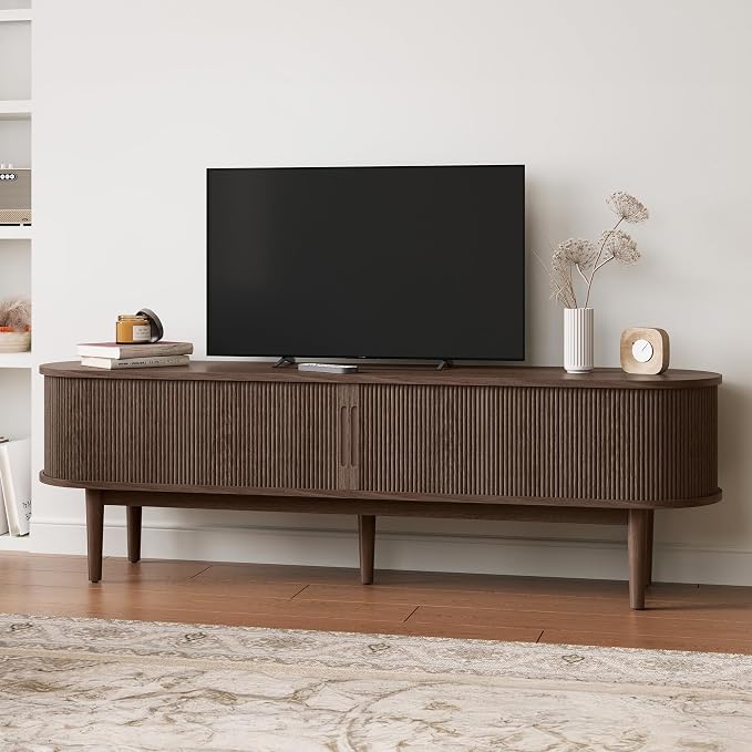 LINSY HOME 70" Fluted TV Stand for TVs up to 80 Inch, Mid Century Modern by LINSYHOME