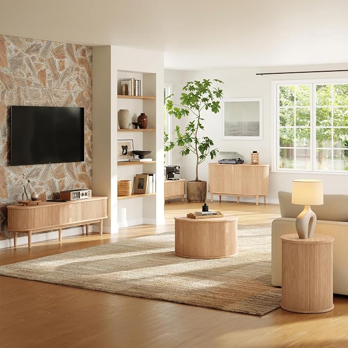 LINSY HOME Round Coffee Table, 31.5" Drum Coffee Table - Image 9