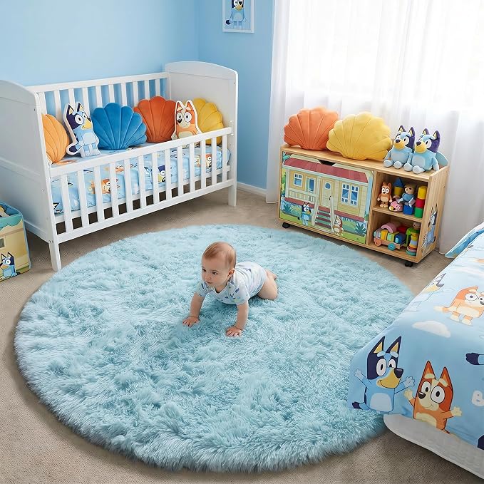 Amdrebio Light Blue Round Circle Area Rug 6Ft - Image 6
