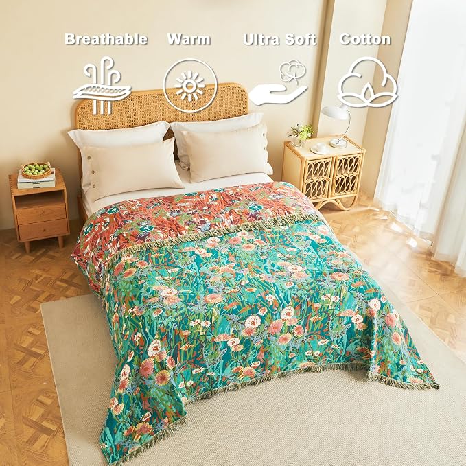 LUTBM Boho Throw Blanket for Bed Cotton Summer Blankets Twin Size for Bedroom - Image 2