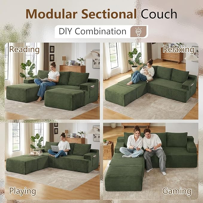 96" Cloud Sectional Couch U-Shaped Chaise - Image 4