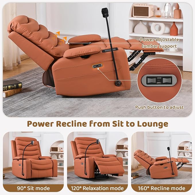 Olela Power Glider Recliner Nursery Chair, PU Leather Swivel Rocking Chair - Image 4
