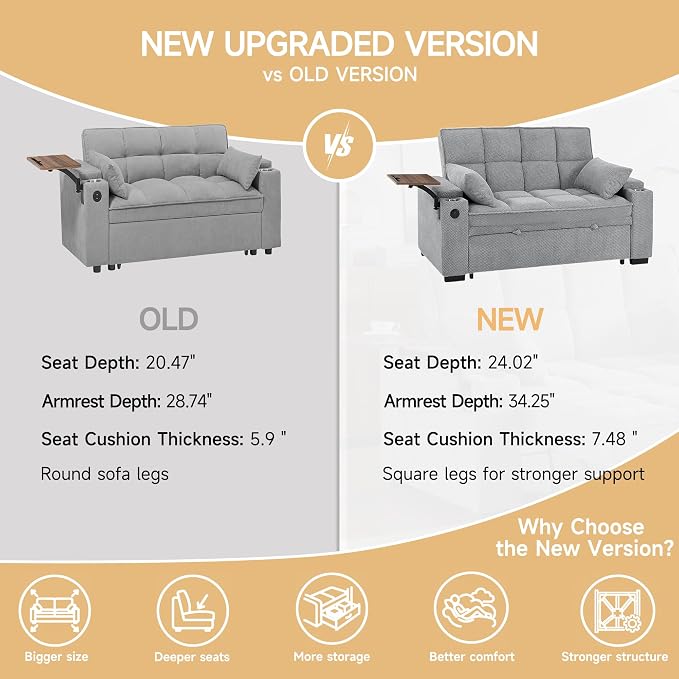 Auvsoce 65'' Chaise Lounge Chair Indoor, 3-in-1 Convertible Sofa Bed - Image 6