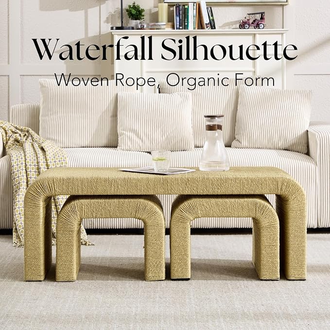 LZAREAL 3-Piece Nesting Woven Rope Coffee Table Set, Modern Coastal Center - Image 4