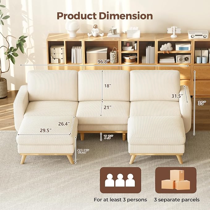 Vesgantti 97" Modular Sectional Sofa Beige, U-Shaped Couch - Image 2