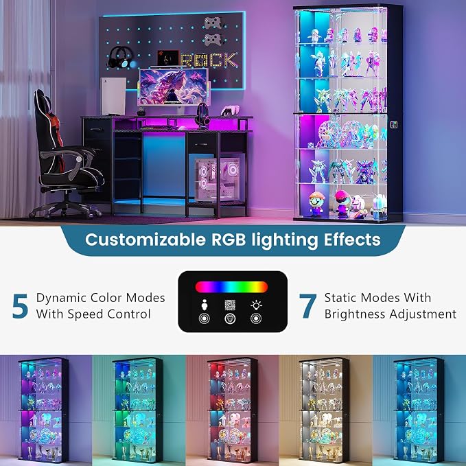 71" Tall Display Cabinet with Glass Doors, Rounded Curio Cabinet with Motion - Image 3