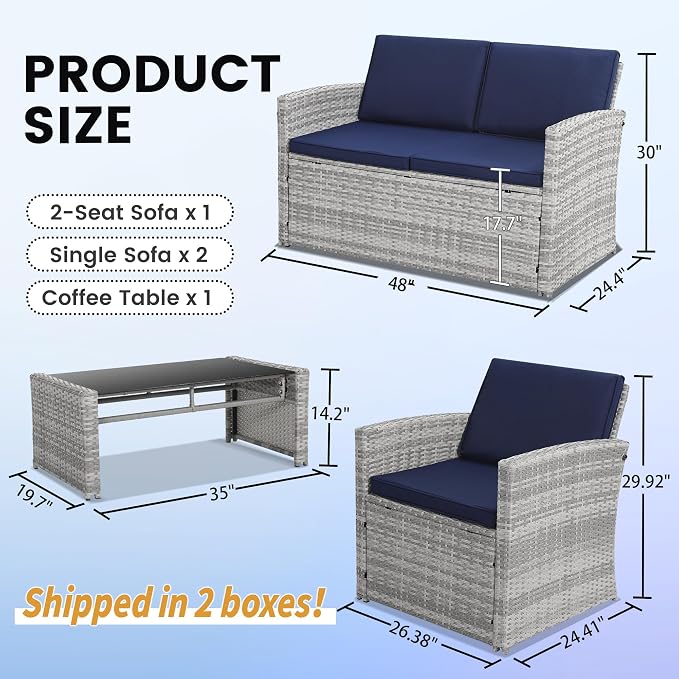 KROFEM 4-Piece Patio Furniture Set, Wicker Outdoor Rattan Sectional Sofa - Image 6