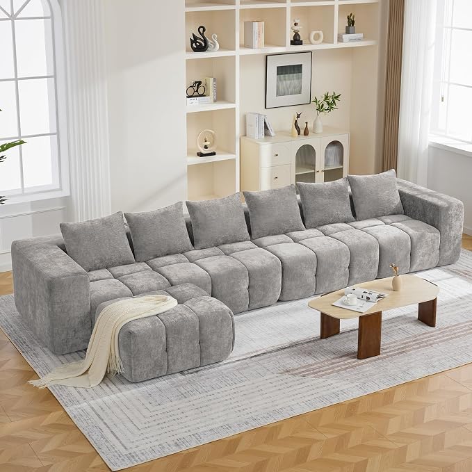 160" Boneless Couch, Oversized Cloud L Shaped Couch, Modular Sectional Sofa by CACFTII