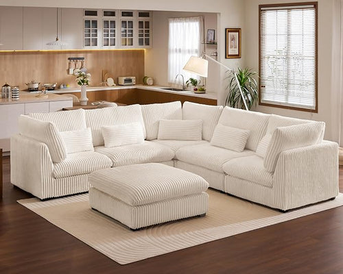 115" Oversized Corduroy Couch Modular Sectional Sofa, Washable Cloud Couch by CHICHOUSE