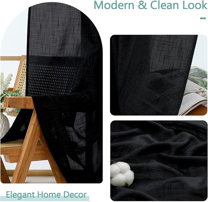 Chyhomenyc Black Semi Sheer Curtains 84 Inches Long 2 Panels Set, Light - Image 8