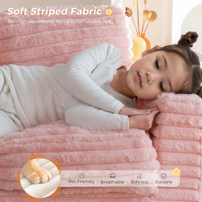 MAXYOYO Extra Wide Kids Bean Bag Chair, Comfy Faux Fur Bean Bag Sofa - Image 5