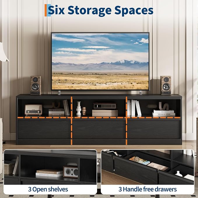 GarveeHome 70 in TV Stand for TVs up to 85 in, Mid Century Modern Entertainment - Image 5