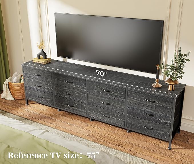 Huuger 70 Inch Dresser for Bedroom, TV Stand for 65, 80 Inch TV, 12 Fabric - Image 2
