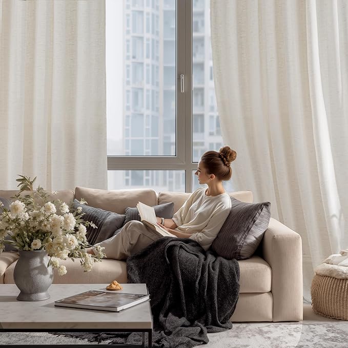 RYB HOME Sheer Curtains 84 inches Long Linen Blend Light & Airy Vertical - Image 6