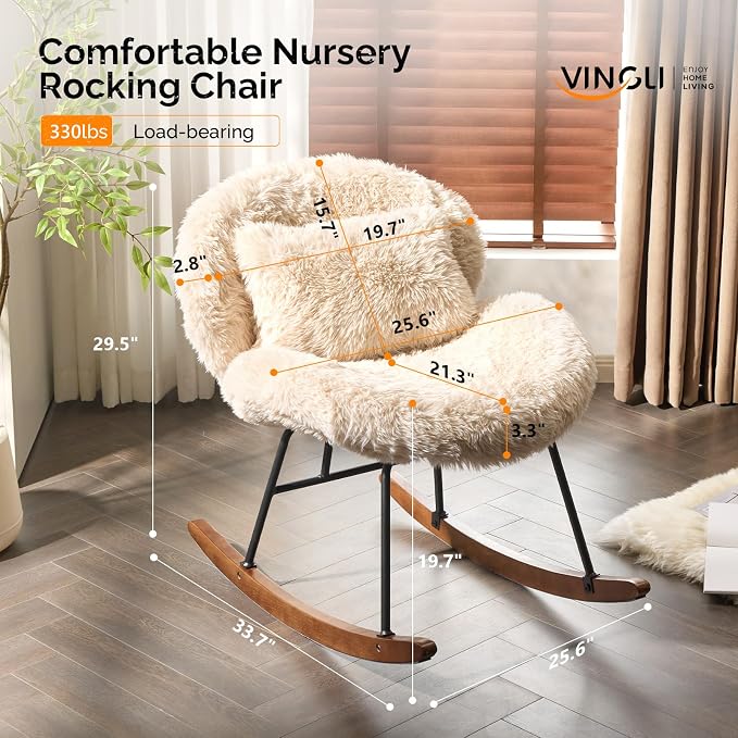 VINGLI 25.6" Extra Wide Criss Cross Nursery Rocking Chair, Cute Curved 115° - Image 2