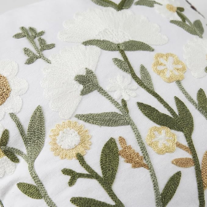 Neutral Floral Embroidered Throw Pillow Covers 20x20 Inch White Daisy Camel - Image 7