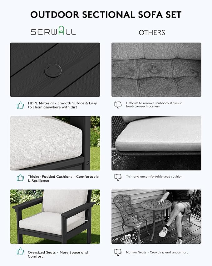SERWALL HDPE Patio Furniture Set, 7-piece Outdoor Sectional Sofa Set, All - Image 6