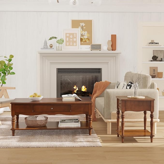 Mid-Century Modern Living Room Coffee Table Set, 3-Piece Solid Wood Living Room - Image 8