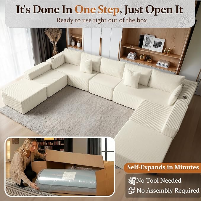 168" Cloud Sectional Couch, Comfort U Shaped Sofa - Image 3
