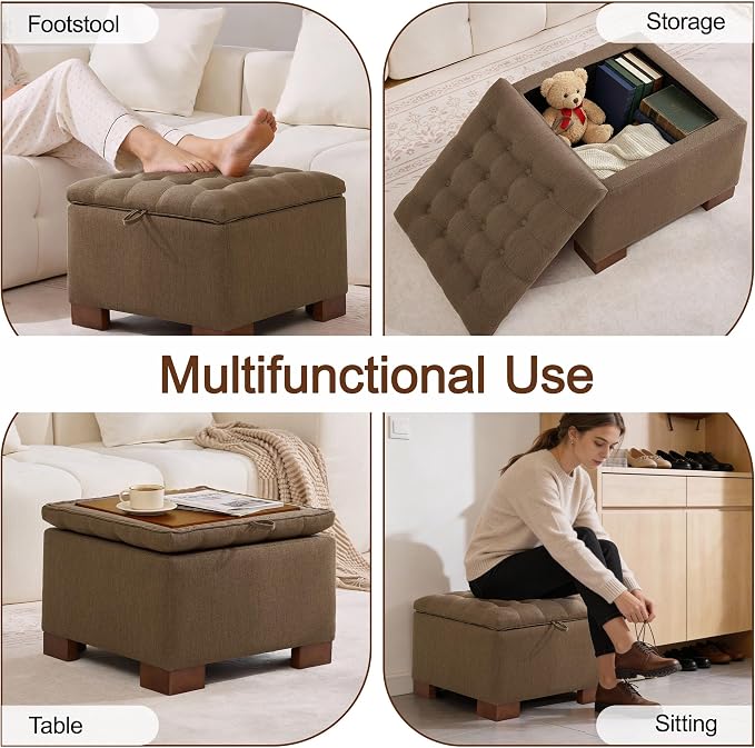 WUTUTUEE 24" Fabric Square Storage Ottoman - Image 6