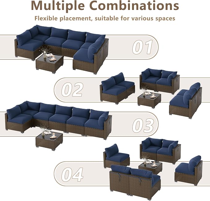 LOUVIXA 7 Piece Outdoor Patio Furniture Set, Outdoor Sectional Sofa, Wicker - Image 3
