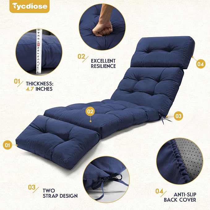 Waterproof Outdoor Chaise Lounge Chair Cushion 74.4 x 22 x 4.7 Inches Memory - Image 5